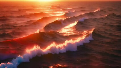 Wall Mural - a fiery red sunset casts a mesmerizing glow on the ocean the world in warm hues.