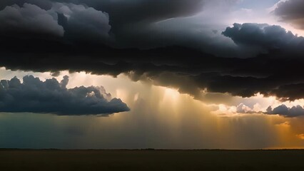 Wall Mural - a turbulent sky filled with ominous thunderheads and the endless plains below make for a dramatic sc