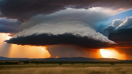 Wall Mural - a majestic and powerful display of natures fury as thunderheads gather and clash over the open plain