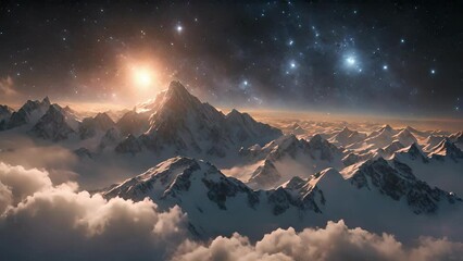 Wall Mural - Behold the majesty of the midnight sky adorned with sparkling constellations and celestial objects.