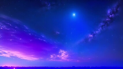 Wall Mural - The celestial dance of stars and noctilucent clouds illuminates the summer night sky in alluring shades of blue and purple.