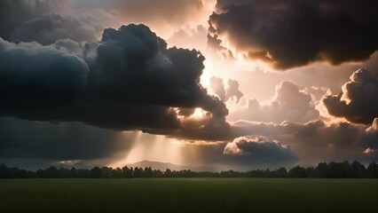 Wall Mural - a heavenly sight of brilliantly lit rainclouds against a stormy backdrop.