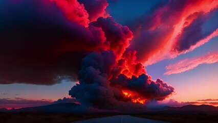 Wall Mural - the sky is set ablaze with fiery clouds creating a stunning contrast with the blue backdrop.
