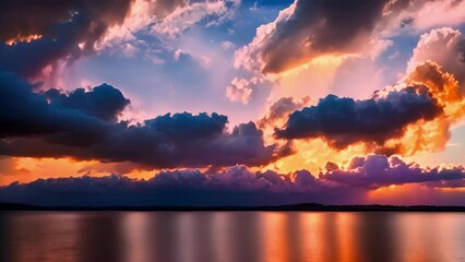 Wall Mural - swirls of firelike clouds gather on the horizon signaling the end of day in a fiery manner.