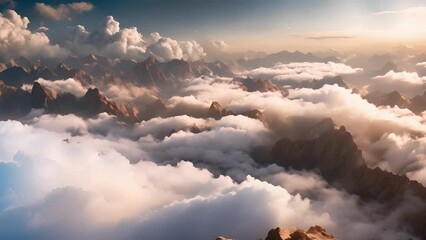 Wall Mural - a surreal experience looking down at a valley swallowed by clouds.