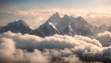 Wall Mural - a breathtaking view of the clouds gathering over the towering mountain range.