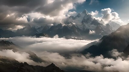 Wall Mural - the sky dances with the gathering of moody grey clouds over the majestic mountains.