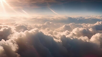 Wall Mural - Admire the highaltitude clouds and intersecting contrails a breathtaking view from above.