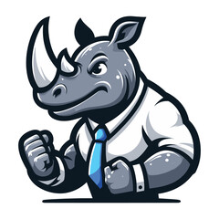 Wall Mural - Rhinoceros wearing suit dress mascot design vector illustration, Strong athletic muscle body rhino wild animal logo template isolated on white background