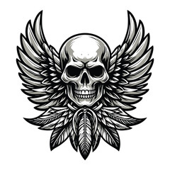 Wall Mural - Skull wings vector illustration, winged skull badge emblem template suitable for apparel t-shirt, poster, motorbike club logo, tattoo. Design isolated on white background