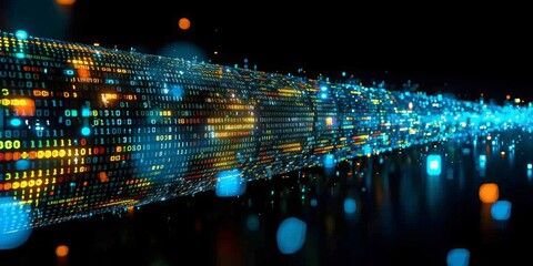 Fototapete - Digital Deluge: A Sea of Binary Code Representing the Endless Flow of Information in the Virtual Realm, Generative AI