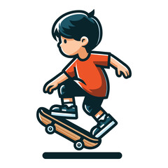 Wall Mural - happy cute little kid boy playing skateboard vector illustration, boy skater design template isolated on white background