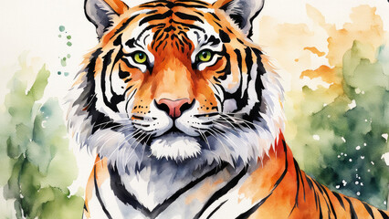 Canvas Print - Light watercolor tiger white background.