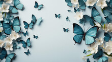 Blue Butterflies On A Blue Background