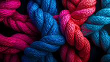 Team Rope Diverse Strength Connect Partnership Together Teamwork Unity Communicate Support. Strong Diverse Network Rope Team Concept Integrate Braid Color Background Cooperation Power. Generative AI