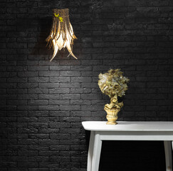 Wall Mural - bamboo chandelier lamp and flowers on the table