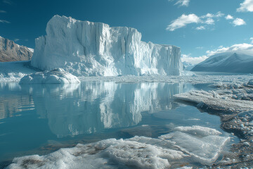 Poster - A melting glacier, serving as a stark reminder of the rapid effects of global warming. Concept of polar ice loss and environmental change. Generative Ai.