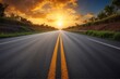 Beautiful sun rising sky with asphalt highways road in rural scene use land transport and traveling background,backdrop