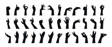 Hand Gestures Silhouettes Collection. Set Of Different Hand Gestures. Vector Illustration