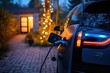 An evening electric car charging is taking place. Generative Ai.