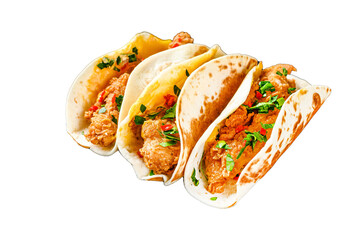 Wall Mural - Traditional Mexican tacos with meat and vegetables.   Isolated, Transparent background.