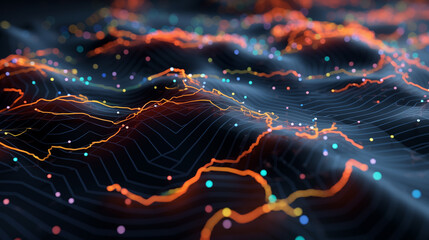 Abstract digital landscape with glowing roads