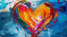 Painting Of A Heart Shape Created With Vibrant, Multi-colored Paint Strokes On A Canvas.