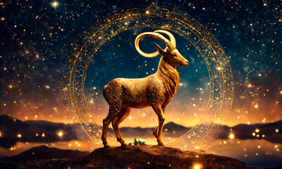 Canvas Print - zodiac sign Capricorn against the background of the starry sky. Selective focus.