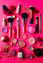 Poster - decorative cosmetics for makeup. Selective focus.