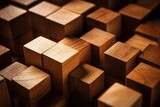 Detailed view of wooden cubes as background. Generative AI