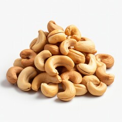 Cashew Organic with no shell, texture, isolated on white background, close up. Realistic, icon, detailed for product advertising.