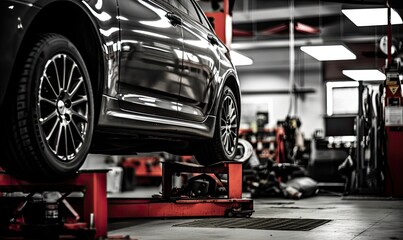 A Classic Car Under Maintenance in a Spacious, Well-Equipped Garage