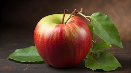 Wall Mural - red apple on a green background, red apple with green leaf