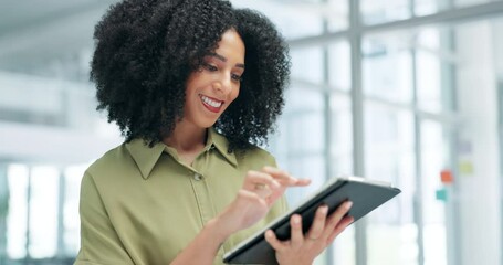 Aufkleber - Business, woman and tablet with typing, connection and internet with social media and email notification. Person, employee and worker with a cellphone and mobile user with digital app and consultant