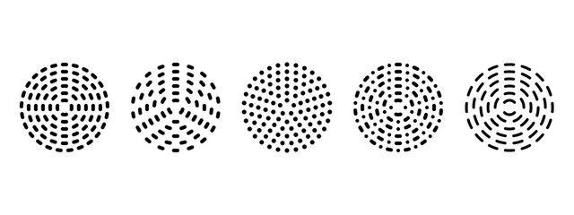 Poster - concentric discontinuous borders – gradual reduction of dashed lines and dotted patterns in quantity