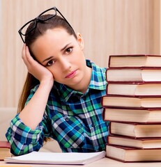 Wall Mural - Young female student preparing for exams