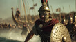 A Roman centurion commands his troops during an amphibious beach landing