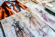 © ADDICTIVE STOCK - Fashion design sketches and fabric on a workspace Generative AI image