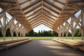 Poster - A provisionally wooden pavilion at . Generative AI.