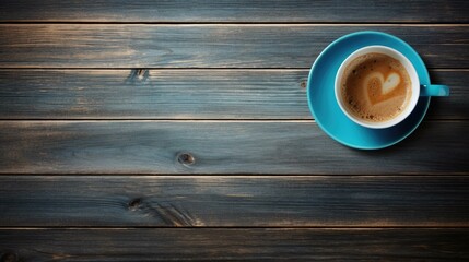 Poster - Coffee cup with heart shape on wooden background. Generative AI.