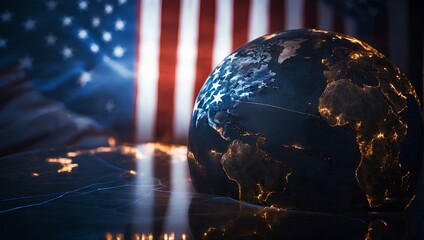 Wall Mural - Glowing globe with USA flag in background
