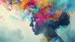 double exposure lady in colorful smoke portrait, generative ai