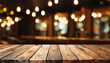 Rustic empty wooden table. Vintage pub interior. Dark wood counter. Restaurant space - Product showing