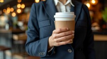 Close Up Of Businesswoman S Hand Holding An Empty Coffee To Go Paper Cup With A Focus On The Details