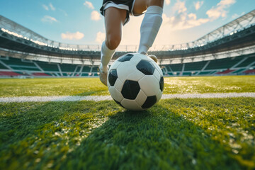 Wall Mural - person playing soccer in a stadium with a ball and a jersey