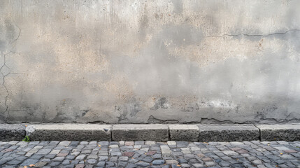 Sticker - Gritty urban scene with cobblestone street and a dark wall.