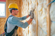 © MVProductions - Construction worker installing house wall insulation in new home