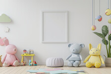 A Bright Children Room With A Simple Blank Wall And One 2x3 Empty Picture Frame With White Background