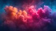  a colorful cloud of smoke floating in the air on a blue, pink, and purple background with a dark sky in the background.