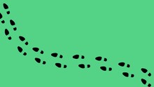 Human Shoes Footstep Walking In A Curve From Different Perspective On Green Background. Silhouettes Footsteps Sign Male Shoe Footprint Animation. Different Variations. Animation Of Footsteps 4K Video.